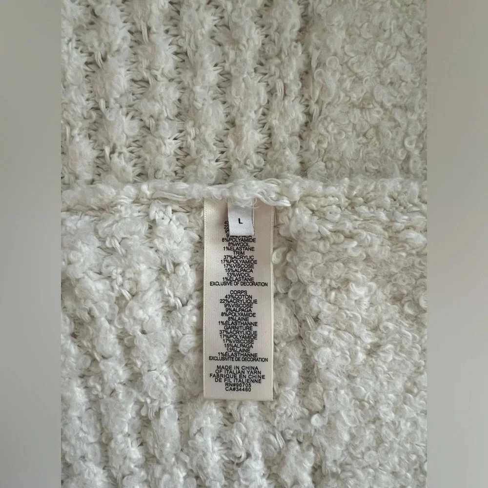 Rebecca Taylor Ivory Cotton Blend Feminine Whimsical Sweater Removable Bow L